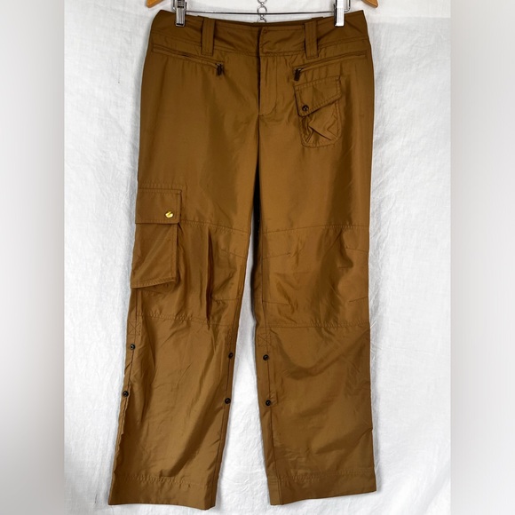 Vintage Polo Ralph Lauren Golf Cargo Pants Womens 8 Y2K Gold Wide Splash Roll Up - Picture 1 of 16